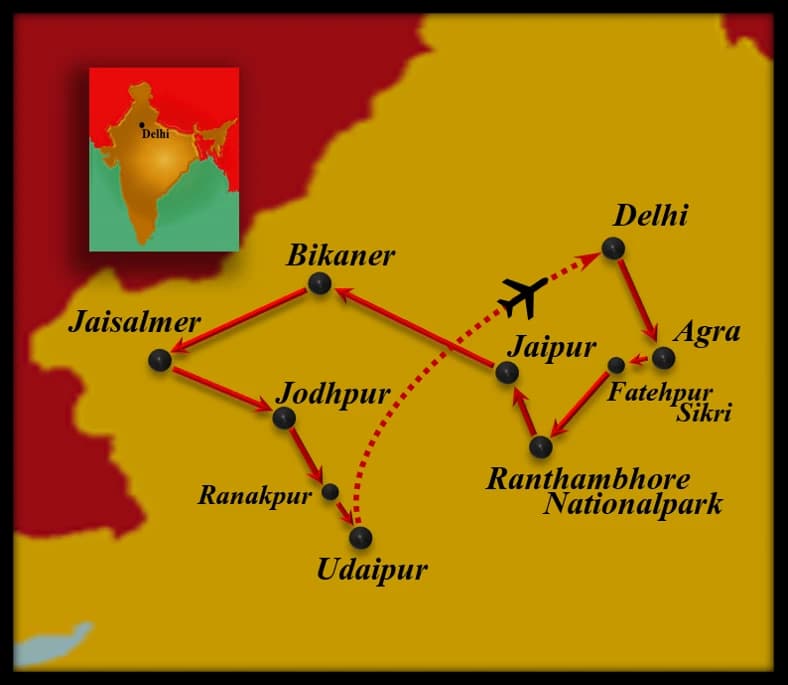 Rajasthan – das Land der Königssöhne — route map